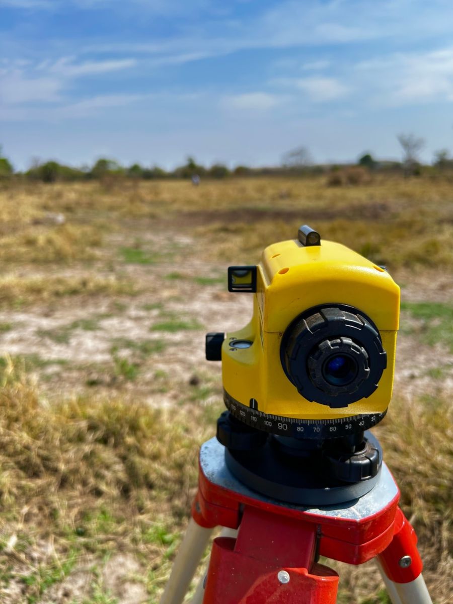 Automatic level on a tripod at a Mississippi survey site